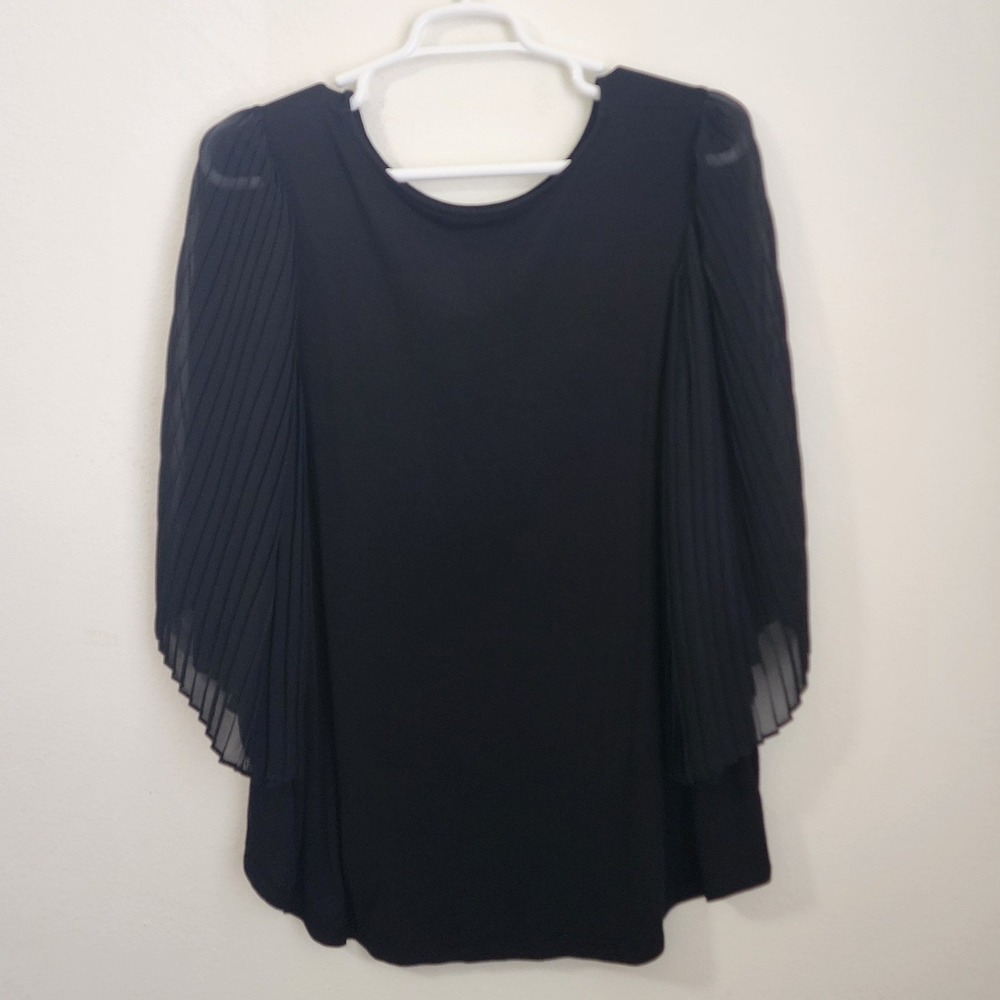 Cable & Gauge Woman Black Pleated Chiffon Bell Sleeve Blouse Plus Size 1X